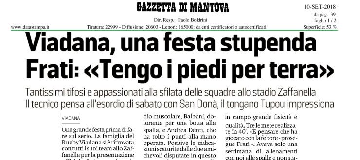 Viadana, una festa stupenda. Frati: «Tengo i piedi per terra »