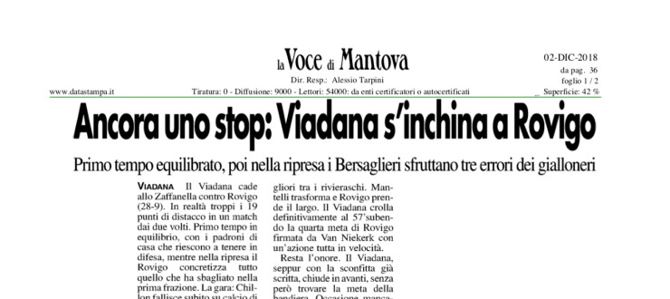 Ancora uno stop: Viadana s'inchina a Rovigo