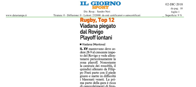 Viadana piegato dal Rovigo. Playoff lontani