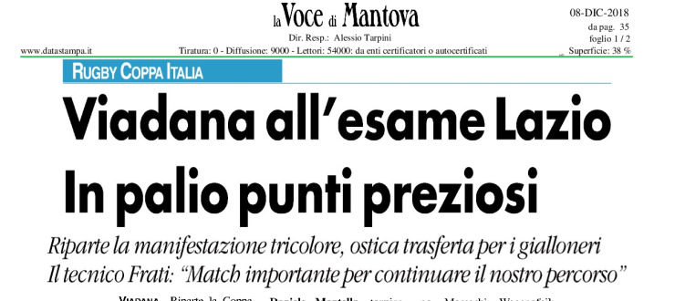 Viadana all'esame Lazio. In palio punti preziosi