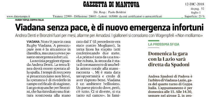 Viadana senza pace, è di nuovo emergenza infortuni