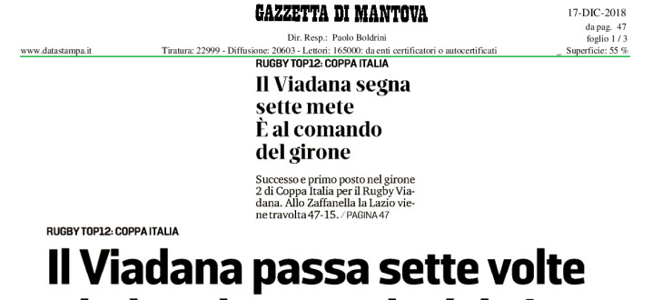 Il Viadana passa sette volte e balza al comando del girone