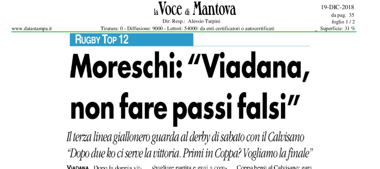 Moreschi: "Viadana, non fare passi falsi"
