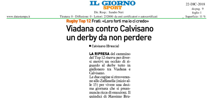 Viadana contro Calvisano un derby da vincere