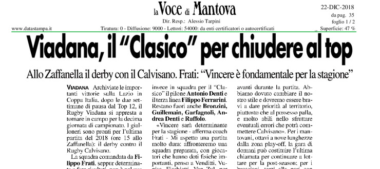 Viadana, il "Clasico" per chiudere al top