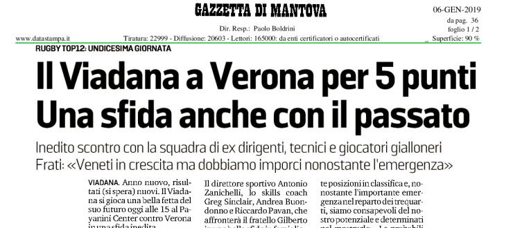 Il Viadana a Verona per 5 punti. Una sfida anche con il passato