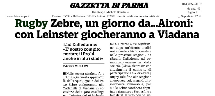 Rugby Zebre, un giorno da...Aironi: con Leinster giocheranno a Viadana