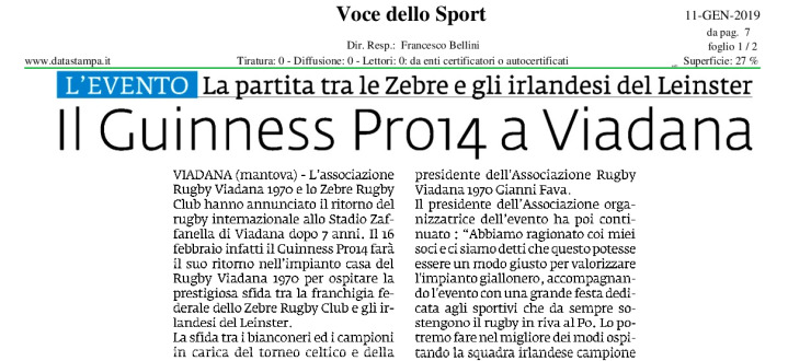 Il Guinness PRO14 a Viadana
