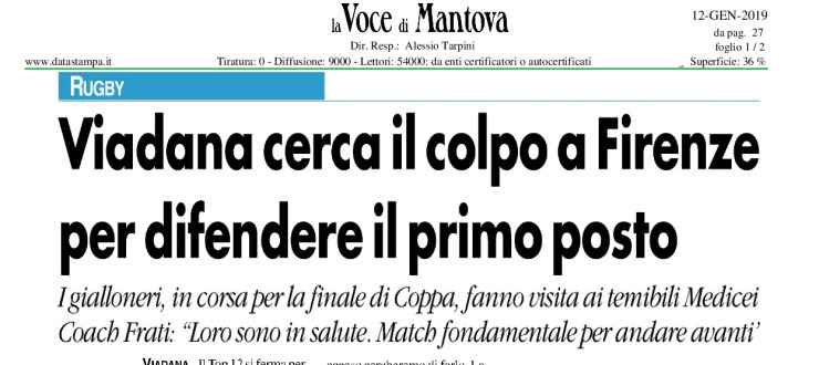 Viadana cerca il colpo a Firenze per difendere il primo posto