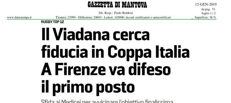 Il Viadana cerca fiducia in Coppa Italia. A Firenze va difeso il primo posto