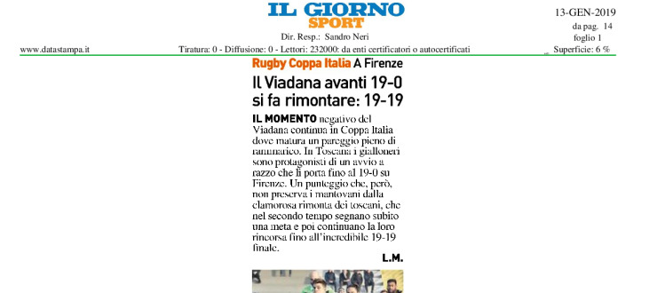 Viadana pari a Firenze. Valorugby in testa