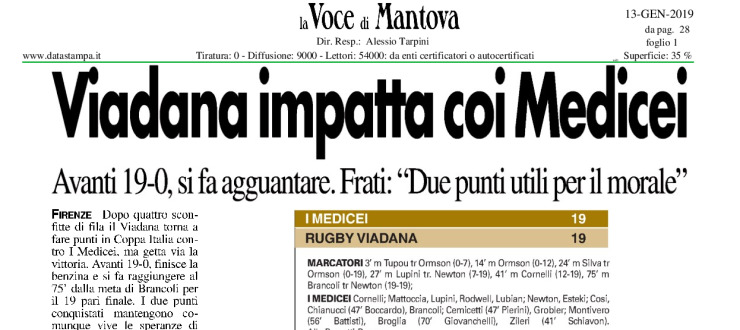 Viadana impatta coi Medicei