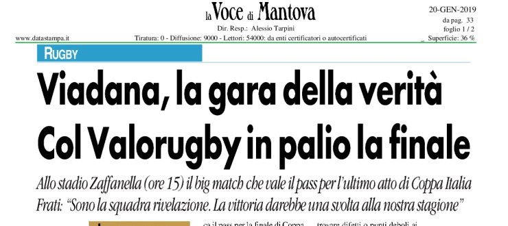 Viadana, la gara della verità. Col Valorugby in palio la finale