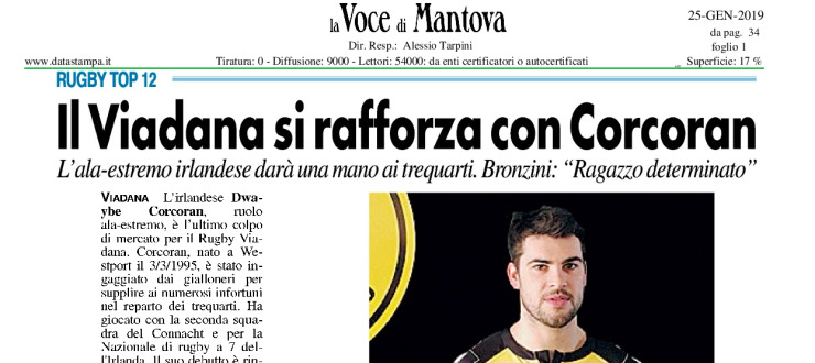 Il Viadana si rafforza con Corcoran