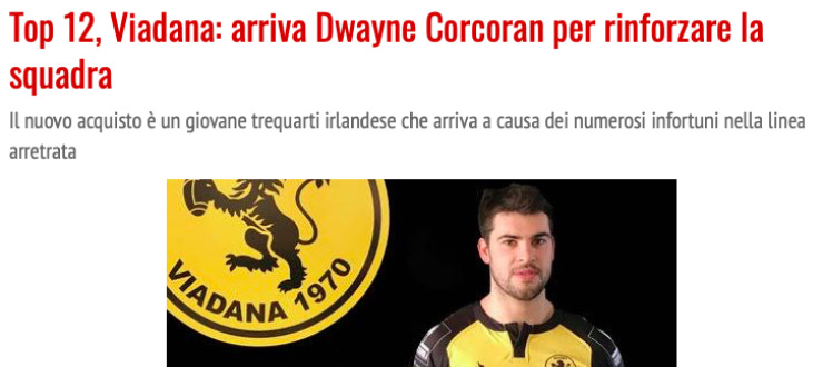 Top 12, Viadana: arriva Dwayne Corcoran per rinforzare la squadra