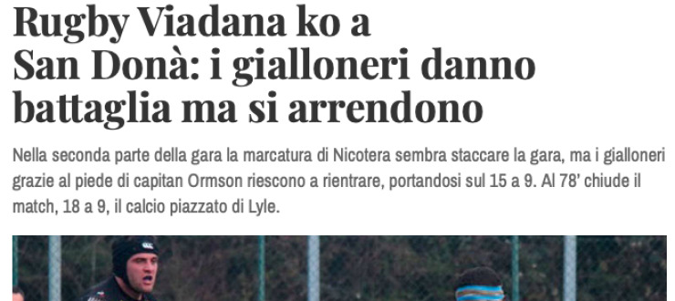 Rugby Viadana ko a  San Donà: i gialloneri danno  battaglia ma si arrendono