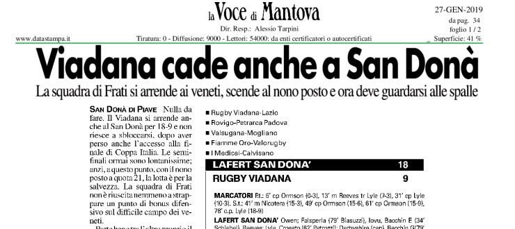 Viadana cade anche a San Donà