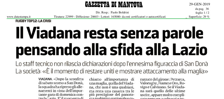Il Viadana resta senza parole pensando alla sfida alla Lazio