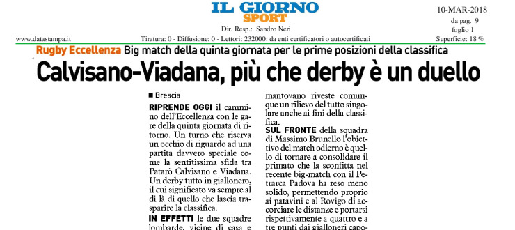 Calvisano-Viadana, più che derby è un duello