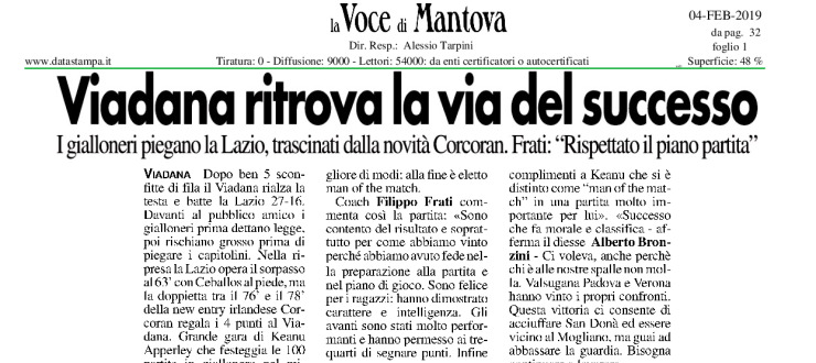 Viadana ritrova la via del successo