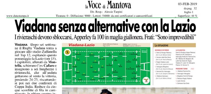 Viadana senza alternative con la Lazio