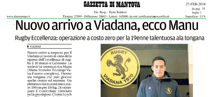 Nuovo arrivo a Viadana, ecco Manu