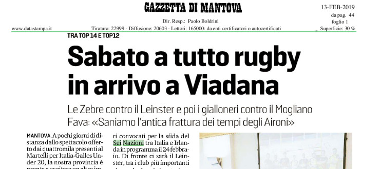 Sabato a tutto rugby in arrivo a Viadana