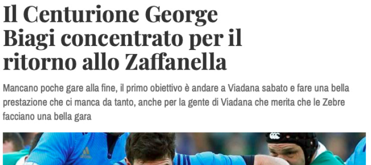 Il Centurione George Biagi concentrato per il ritorno allo Zaffanella