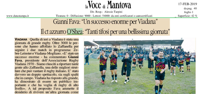 Gianni Fava: "Un successo enorme per Viadana " Il ct azzurro O'Shea: "Tanti tifosi per una bellissima giornata"