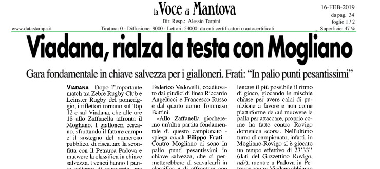 Viadana, rialza la testa con Mogliano