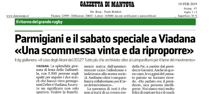 Parmigiani e il sabato speciale a Viadana "Una scommessa vinta e da riproporre"