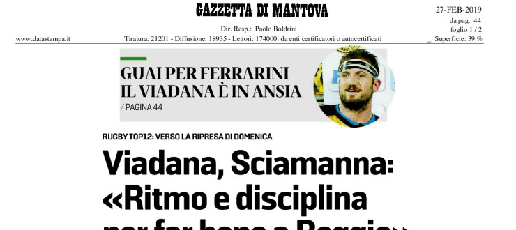 Viadana, Sciamanna: "Ritmo e disciplina per far bene a Reggio"
