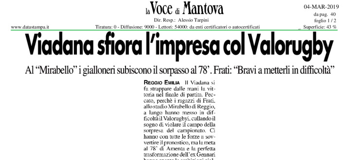 Viadana sfiora l'impresa col Valorugby