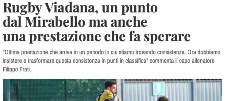 Rugby Viadana, un punto  dal Mirabello ma anche  una prestazione che fa sperare