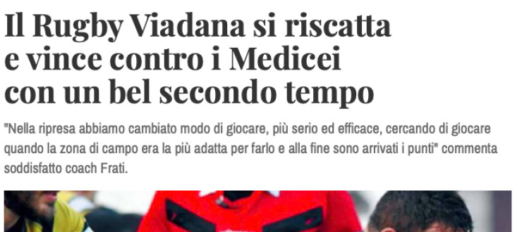 Il Rugby Viadana si riscatta  e vince contro i Medicei  con un bel secondo tempo