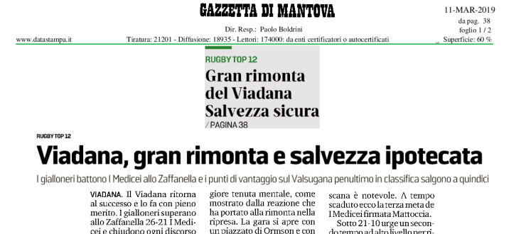 Viadana, gran rimonta e salvezza ipotecata