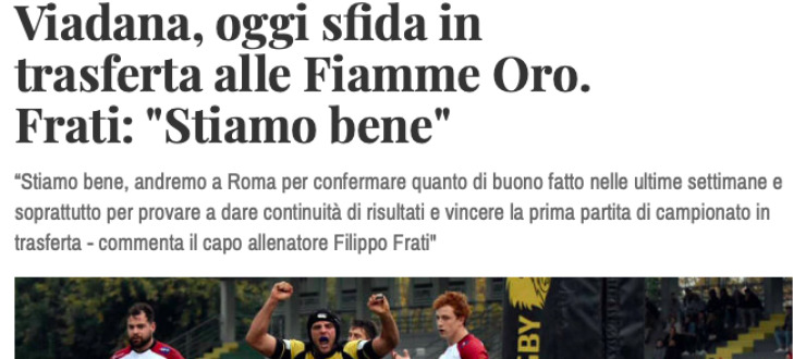 Viadana, oggi sfida in  trasferta alle Fiamme Oro.  Frati: "Stiamo bene"