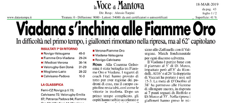 Viadana s'inchina alle Fiamme Oro