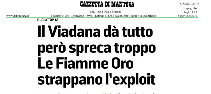 Il Viadana dà tutto però spreca troppo. Le Fiamme Oro strappano l'exploit