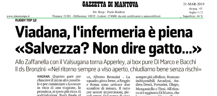 Viadana, l'infemeria è piena. «Salvezza? Non dire gatto...»