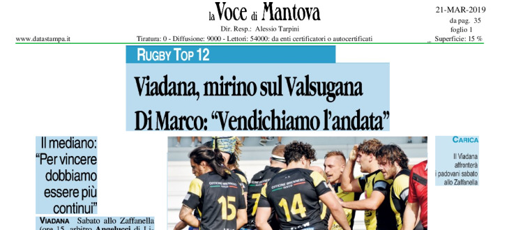 Viadana, mirino sul Valsugana. Di Marco: "Vendichiamo l'andata"