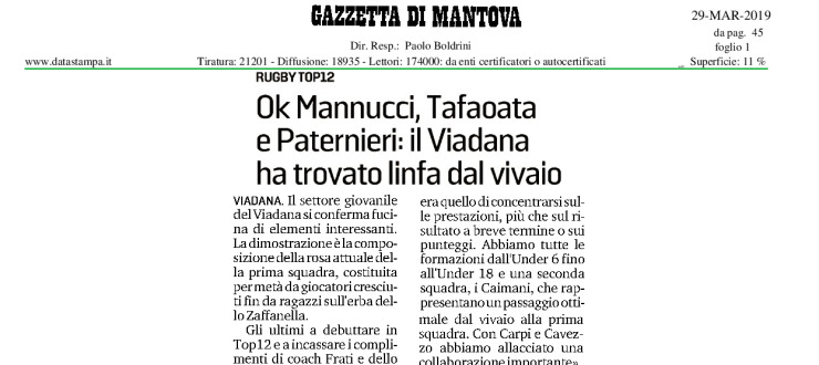 Ok Mannucci, Tafaoata e Paternieri: il Viadana ha trovato linfa dal vivaio