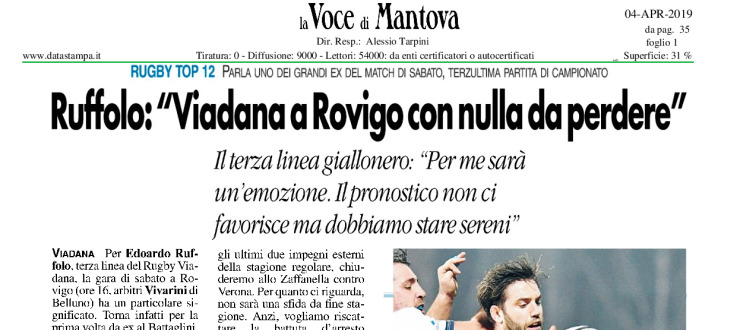 Ruffolo: "Viadana a Rovigo con nulla da perdere"