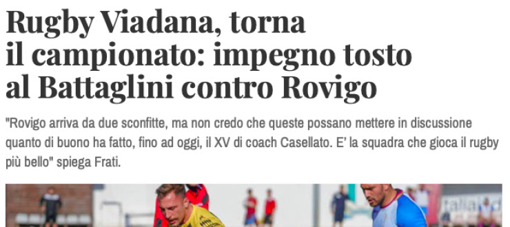 Rugby Viadana, torna  il campionato: impegno tosto  al Battaglini contro Rovigo