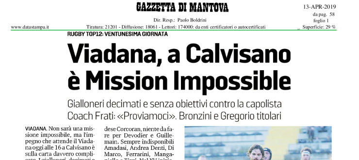 Viadana, a Calvisano è mission impossible