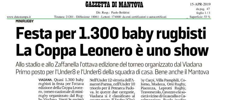 Festa per 1300 baby rugbisti. La Coppa Leonero è uno show