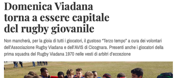 Domenica Viadana  torna a essere capitale  del rugby giovanile