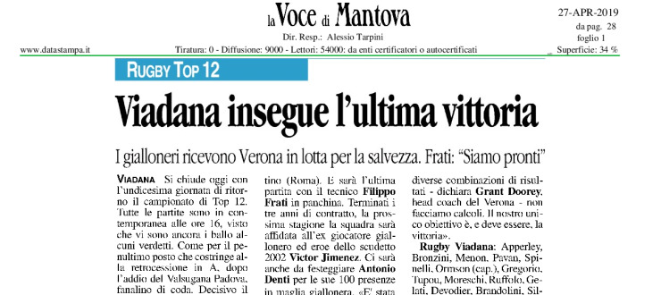 Viadana insegue l'ultima vittoria