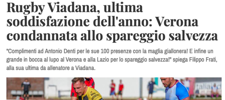 Rugby Viadana, ultima  soddisfazione dell'anno: Verona  condannata allo spareggio salvezza