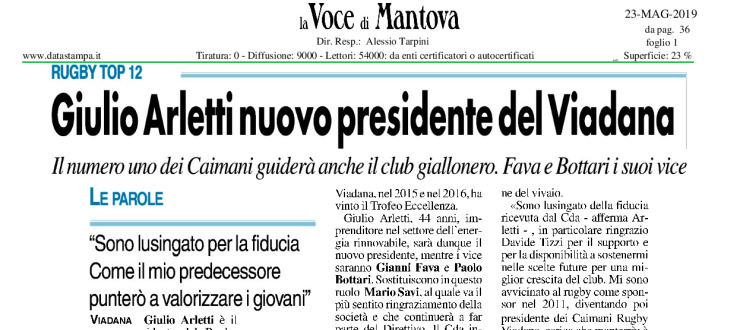 Giulio Arletti nuovo presidente del Viadana